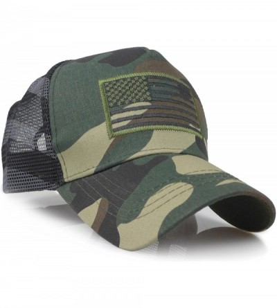 Baseball Caps USA American Flag Embroidered Stars and Stripes Tactical Mesh Trucker Baseball Snapback Cap Hat - Woodland - CH...