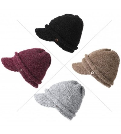 Skullies & Beanies Womens Knit Visor Beanie Newsboy Cap Winter Warm Hat Cold Snow Weather Girl 55-60cm - 99733-burgundy - CV1...