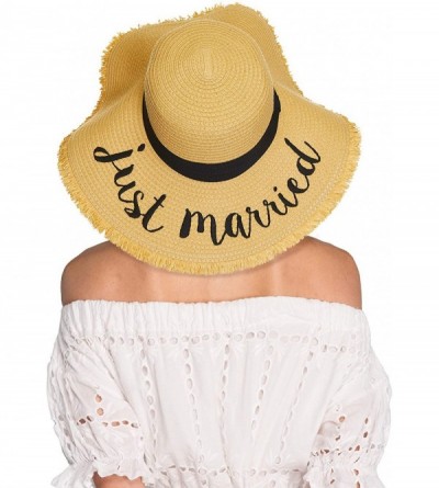 Sun Hats Exclusives Straw Embroidered Lettering Floppy Brim Sun Hat (ST-2017) - A Fringes-just Married - CW194RQI8R8 $22.22