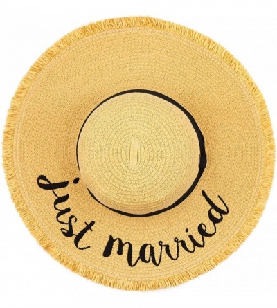 Sun Hats Exclusives Straw Embroidered Lettering Floppy Brim Sun Hat (ST-2017) - A Fringes-just Married - CW194RQI8R8 $22.22