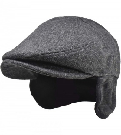 Newsboy Caps 100% Wool Herringbone Winter Ivy Cabbie Hat w/Fleece Earflaps - Driving Hat - Solid Grey - C118ZUHE5C0 $25.02