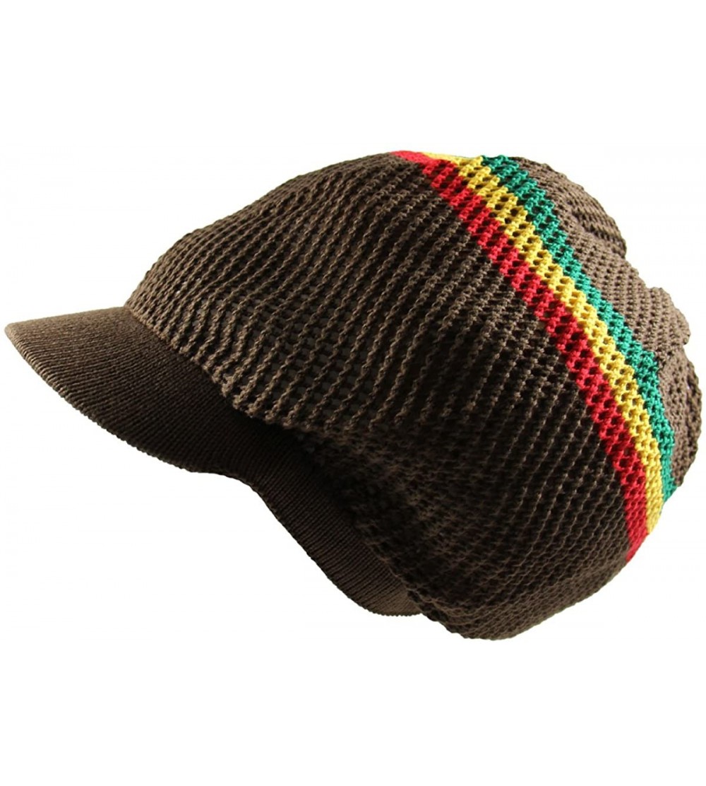 Skullies & Beanies 100% Cotton Mesh Rasta Light Weight Slouchy Beanie Visor - Brown/Rasta - C71827L42RH $19.04