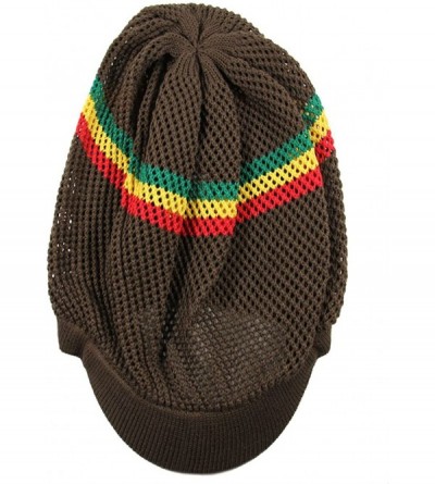 Skullies & Beanies 100% Cotton Mesh Rasta Light Weight Slouchy Beanie Visor - Brown/Rasta - C71827L42RH $19.04