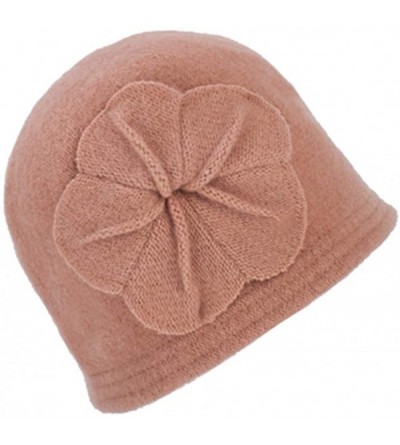 Skullies & Beanies Winter Knitted Beanie Hat Women Cloche Wool Floral Partten Warm Bucket Hat - Camel - C918L83YEAW $27.45