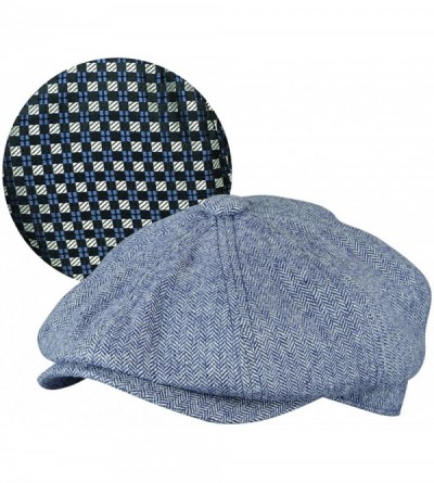 Newsboy Caps Mens Georgie Herringbone 8-Quarter Cap with Satin Tie Lining - Navy - C6188YKRQ4R $28.31