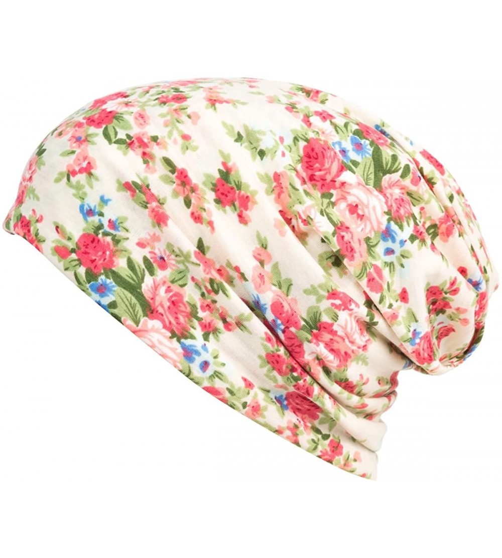 Skullies & Beanies Print Flower Cap Cancer Hats Beanie Stretch Casual Turbans for Women - Light Green - CQ18GNXG2EA $9.23