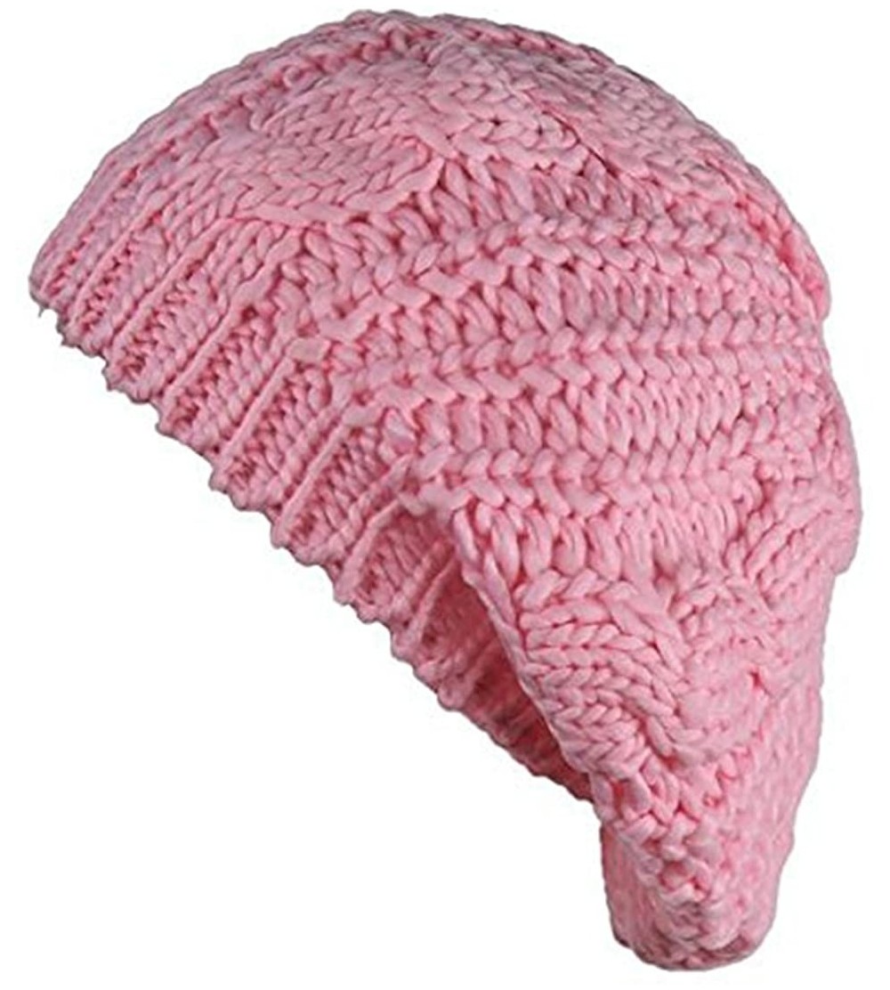 Skullies & Beanies Women's Girl Winter Warm Beret Braided Beanie Crochet Knitted Hat Cap - Pink - C218520O7G7 $12.04