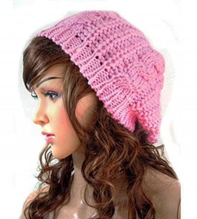Skullies & Beanies Women's Girl Winter Warm Beret Braided Beanie Crochet Knitted Hat Cap - Pink - C218520O7G7 $12.04