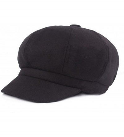 Newsboy Caps Women Vintage Newsboy Cabbie Peaked Beret Cap Warm Baker Boy Visor Hat Flat Cap - Black - CL1888N35W8 $9.71