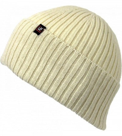 Skullies & Beanies 100% Wool Rib Knit Beanie Hat Cap for Women & Men - Natural - CE184ZCL70I $50.69