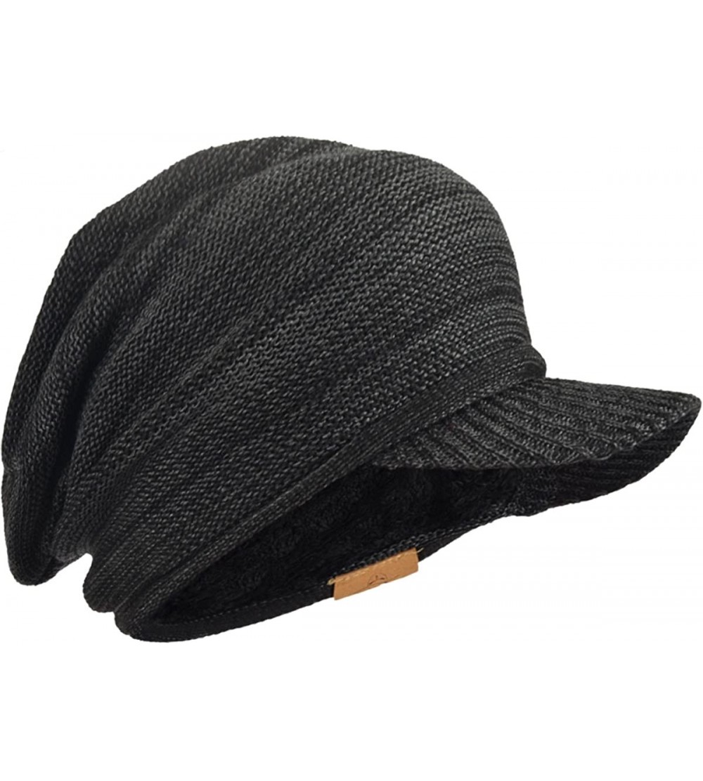 Skullies & Beanies Men Stripe Knit Visor Beanie Hat for Winter - B319-dark Grey - C5186GUH5XU $10.04