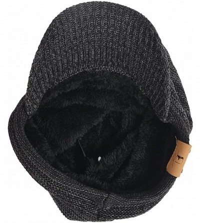 Skullies & Beanies Men Stripe Knit Visor Beanie Hat for Winter - B319-dark Grey - C5186GUH5XU $10.04