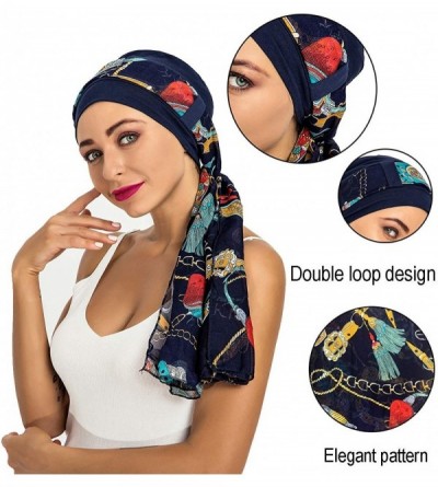 Skullies & Beanies Bamboo Cotton Lined Cancer Headwear for Women Chemo Hat with Scarfs of - Navy Blue - C918WWL7QAG $17.68