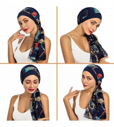 Skullies & Beanies Bamboo Cotton Lined Cancer Headwear for Women Chemo Hat with Scarfs of - Navy Blue - C918WWL7QAG $17.68