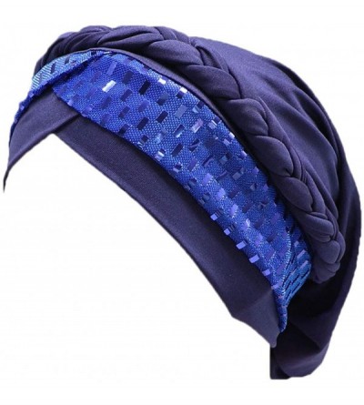 Skullies & Beanies Chemo Cancer Braid Turban Cap Ethnic Bohemia Twisted Hair Cover Wrap Turban Headwear - Sequins Rectangle N...
