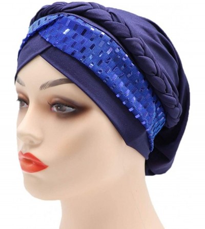 Skullies & Beanies Chemo Cancer Braid Turban Cap Ethnic Bohemia Twisted Hair Cover Wrap Turban Headwear - Sequins Rectangle N...