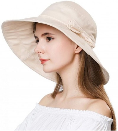 Sun Hats Womens UPF50 Cotton Packable Sun Hats w/Chin Cord Wide Brim Stylish 54-60CM - 69038_beige - C2196T2U0A5 $28.12