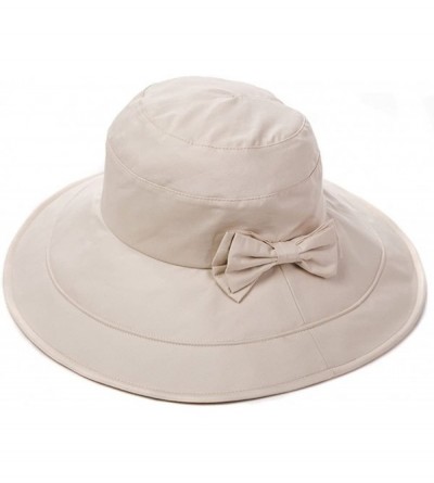 Sun Hats Womens UPF50 Cotton Packable Sun Hats w/Chin Cord Wide Brim Stylish 54-60CM - 69038_beige - C2196T2U0A5 $28.12