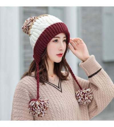 Skullies & Beanies Women Winter Peruvian Beanie Hat Ski Cap Fleece Lined Ear Flaps Dual Layered Pompoms - M8375-jiuhong - CN1...