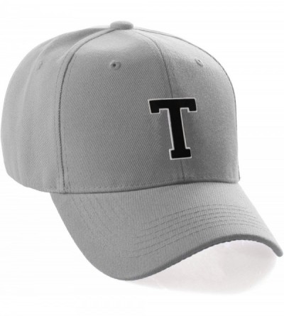 Baseball Caps Classic Baseball Hat Custom A to Z Initial Team Letter- Lt Gray Cap White Black - Letter T - CU18IDTLY7W $21.25