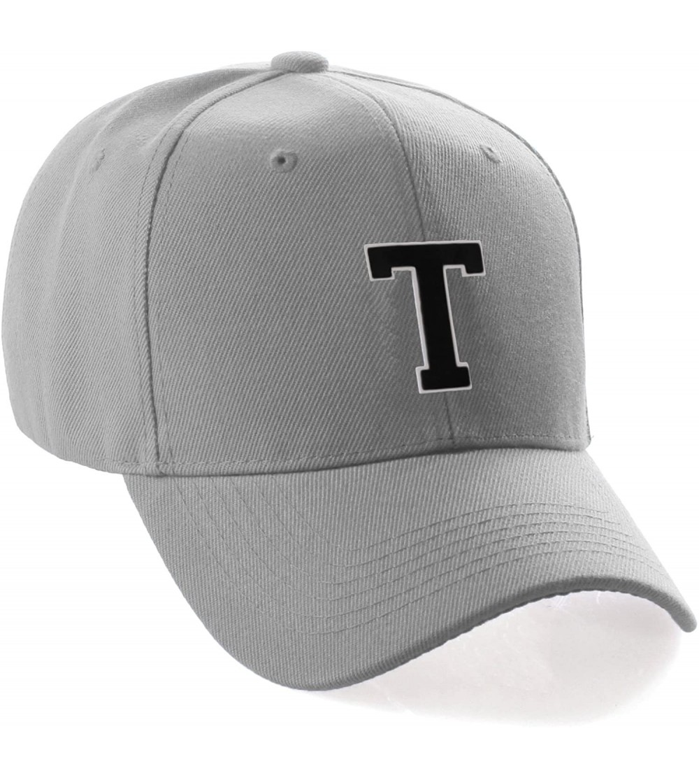 Baseball Caps Classic Baseball Hat Custom A to Z Initial Team Letter- Lt Gray Cap White Black - Letter T - CU18IDTLY7W $11.18
