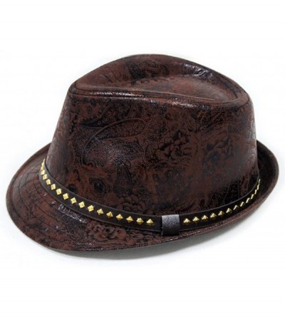 Fedoras Paisley PU Leather Fedora Short Upturn Brim Hat Cap Cuban FFH247BRN - Brown - CI11UB9WC5N $28.17