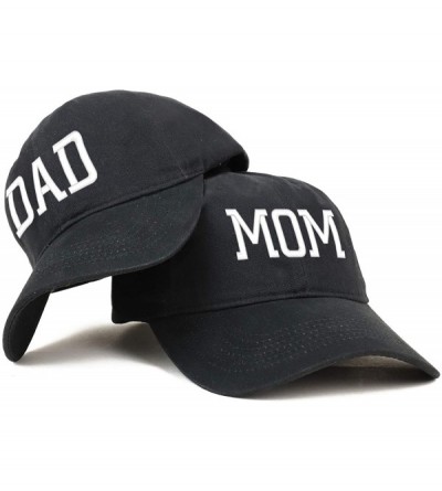 Baseball Caps Capital Mom and Dad Soft Cotton Couple 2 Pc Cap Set - Black Black - CB18I9O0S9S $56.97