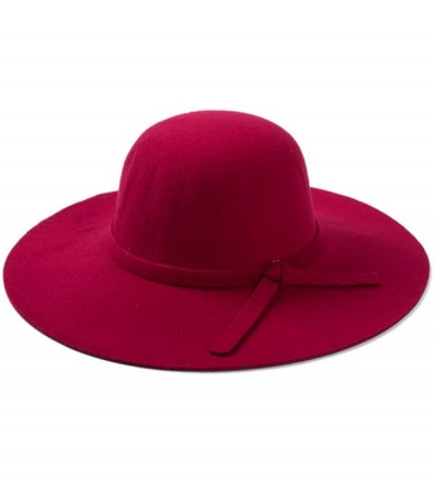 Fedoras Ladies Woolen Fedoras Hat Royal Blue Winter Elegant Vintage Hats with A Wide Brim British Bow Tie Felt Hats - CB18QKQ...