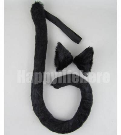 Headbands Long Fur Cat Ears and Cat Tail Set Halloween Party Kitty Cosplay Costume Kits (Black) - Black - CM12GZVFCF7 $32.32
