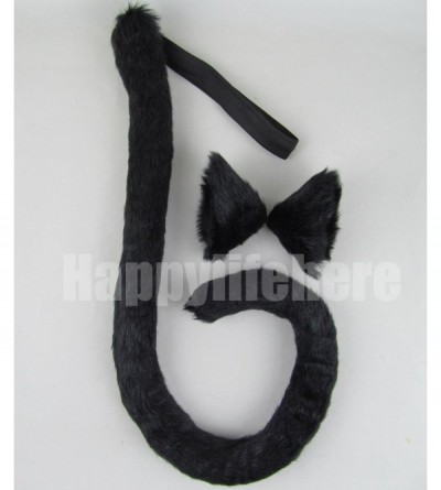 Headbands Long Fur Cat Ears and Cat Tail Set Halloween Party Kitty Cosplay Costume Kits (Black) - Black - CM12GZVFCF7 $18.92