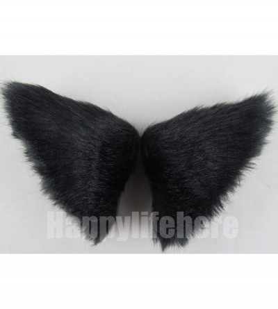 Headbands Long Fur Cat Ears and Cat Tail Set Halloween Party Kitty Cosplay Costume Kits (Black) - Black - CM12GZVFCF7 $18.92