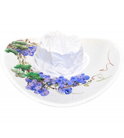 Sun Hats Women's Foldable Cotton Sun Hat- 18 in Diameter Brim - Handpainted Grapes - CL11NEVLZ9T $18.32