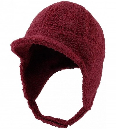 Baseball Caps Visor Ear Flap Hat Winter Fleece Warm Trapper Cap SLT1249 - Wine - CR1935QZ860 $29.65