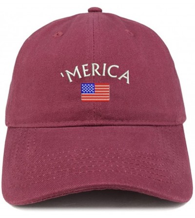 Baseball Caps Merica Small American Flag Embroidered Dad Hat Cotton Baseball Cap - Maroon - C7185HQN0UT $20.84