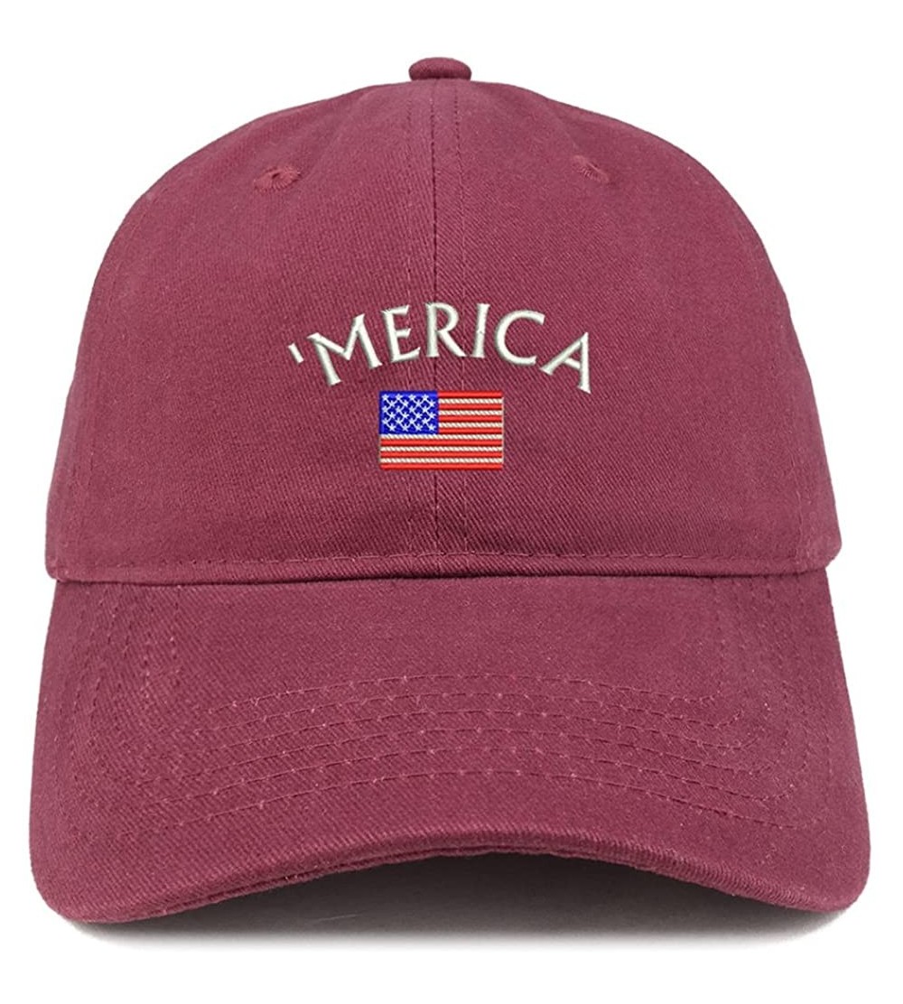 Baseball Caps Merica Small American Flag Embroidered Dad Hat Cotton Baseball Cap - Maroon - C7185HQN0UT $20.84