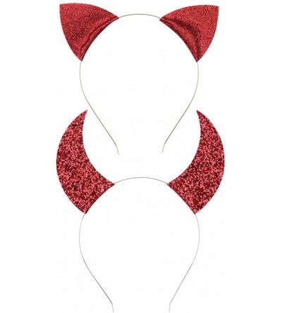 Headbands Halloween Headband Devil Horns and Felina Glitter Cat Ears Headbands - 01-red Glitter - C318I3EO9T7 $17.65