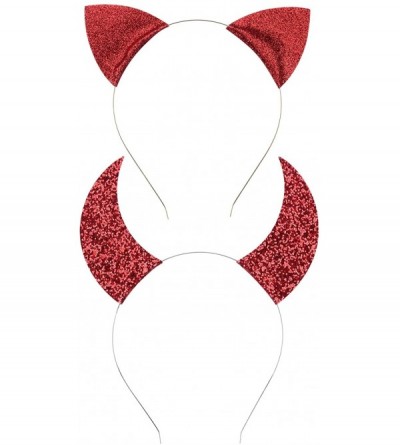 Headbands Halloween Headband Devil Horns and Felina Glitter Cat Ears Headbands - 01-red Glitter - C318I3EO9T7 $7.98