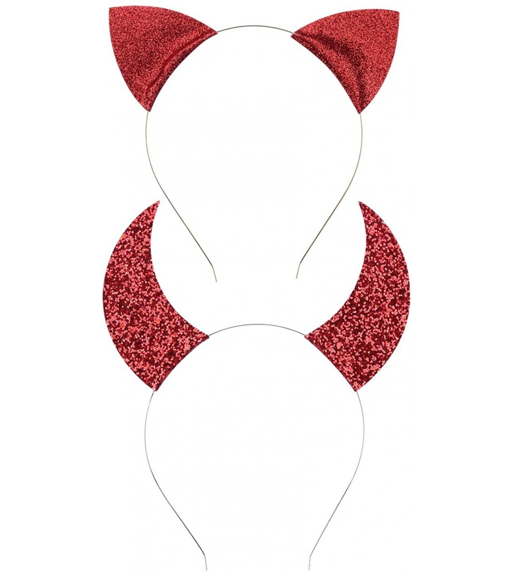 Headbands Halloween Headband Devil Horns and Felina Glitter Cat Ears Headbands - 01-red Glitter - C318I3EO9T7 $7.98