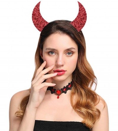 Headbands Halloween Headband Devil Horns and Felina Glitter Cat Ears Headbands - 01-red Glitter - C318I3EO9T7 $7.98