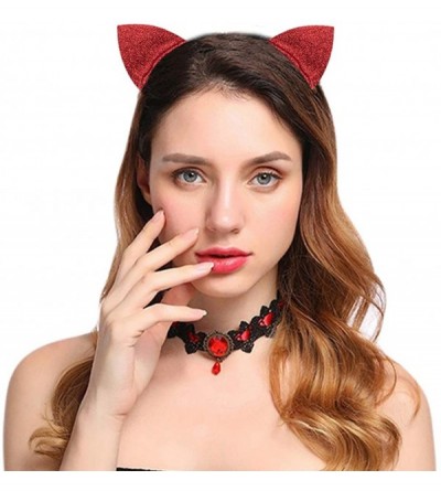 Headbands Halloween Headband Devil Horns and Felina Glitter Cat Ears Headbands - 01-red Glitter - C318I3EO9T7 $7.98