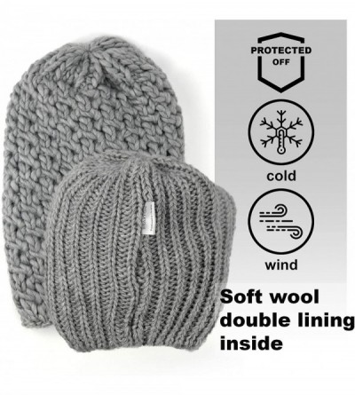 Skullies & Beanies Slouchy Beanie for Women - Ski Cable Knit Winter Warm Large Hat - Wool Snow Outdoor Cap XL - Light Grey - ...