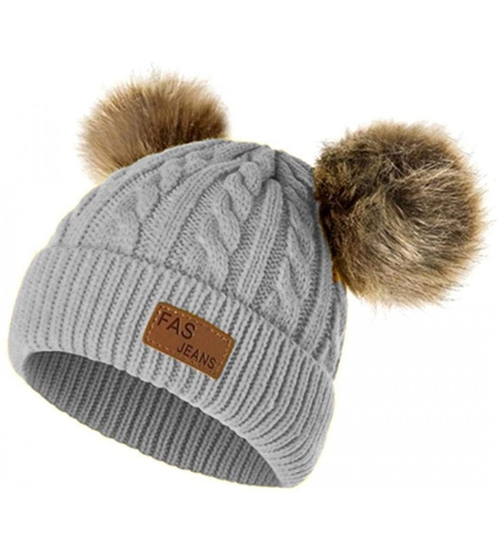 Skullies & Beanies Girls Boys Knit Cap Warm Fur Ball Baby Winter Knit Hat Children Beanie Hats & Caps - Grey - CC193N0A0DR $1...