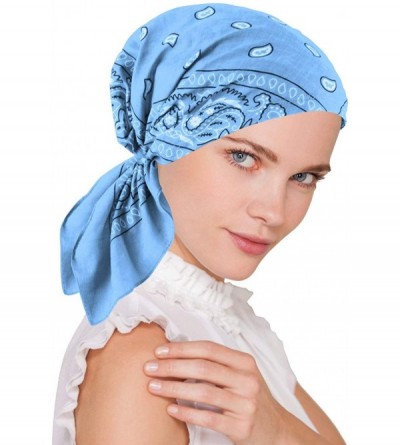 Skullies & Beanies Paisley Bandana Scarf Pre Tied Cotton Chemo Hat Beanie Turban Headwear for Cancer - 13- Light Blue - C912J...