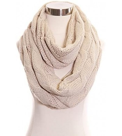 Skullies & Beanies 3pc Set Trendy Warm Chunky Soft Stretch Cable Knit Beanie Scarves Gloves Set - Beige - CS187GNTOZ7 $43.83