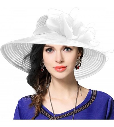 Bucket Hats Lady Derby Dress Church Cloche Hat Bow Bucket Wedding Bowler Hats - 1 White - C6196T83XTZ $26.77