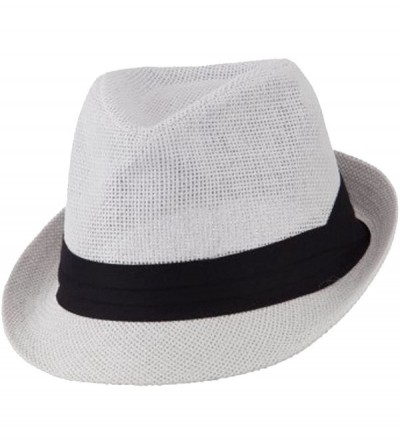 Fedoras Mens 3 Layer Pleated Band Solid Color Straw Fedora - White - C511WTFL7C1 $15.43