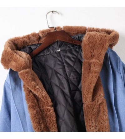 Headbands Womens Fleece Denim Jacket Hooded Coat Faux Fur Lined Warm Coats Parkas Outwear Winter Long Fishtail Overcoat - C51...