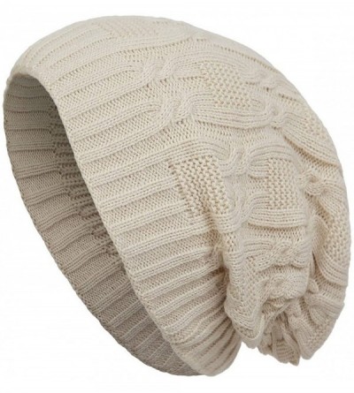 Skullies & Beanies Women Thick Slouchy Knit Winter Hat Oversized Baggy Long Beanie Cap - Off-white - CE12N1HFXR6 $13.33