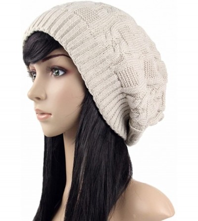 Skullies & Beanies Women Thick Slouchy Knit Winter Hat Oversized Baggy Long Beanie Cap - Off-white - CE12N1HFXR6 $13.33