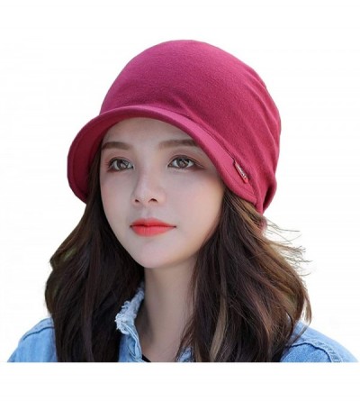 Skullies & Beanies Womens Slouchy Stretch Beanie Hat Turban Chemo Hat Cotton Beanie Visor Cap Baggy - C-wine Red - CU18ZTE5WK...